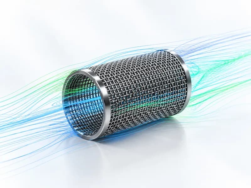 Mesh cylinder with CFD flow simulation streamlines