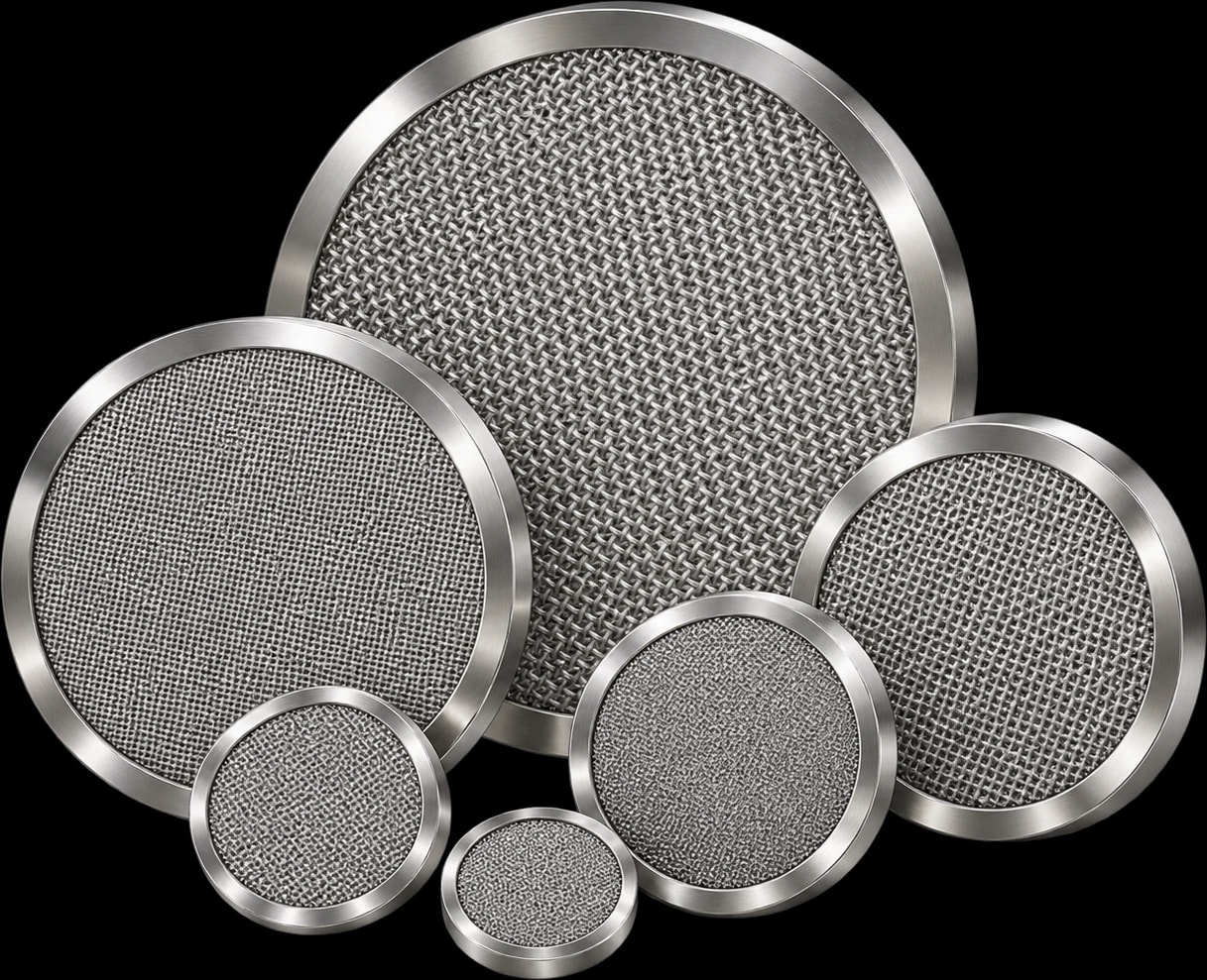 Woven mesh filter discs with stainless steel rims