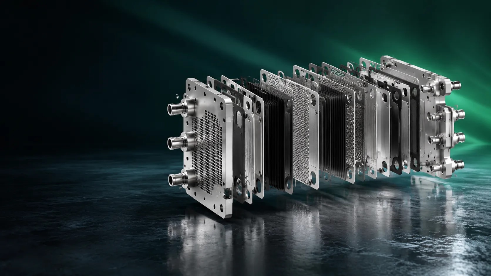Exploded fuel cell stack assembly